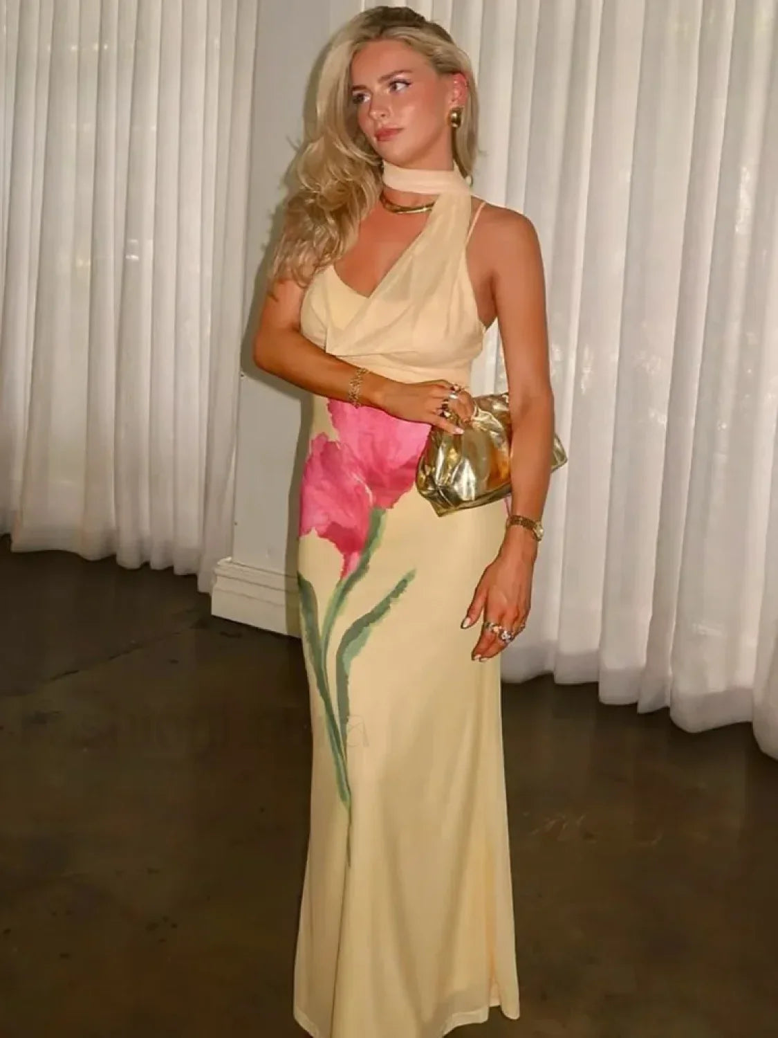 Off Shoulder Print Maxi Dress