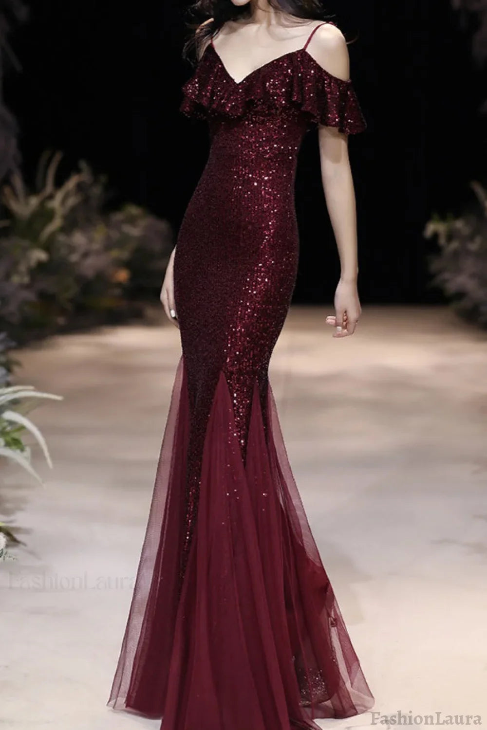 Off Shoulder Sequin Mesh Party Dress