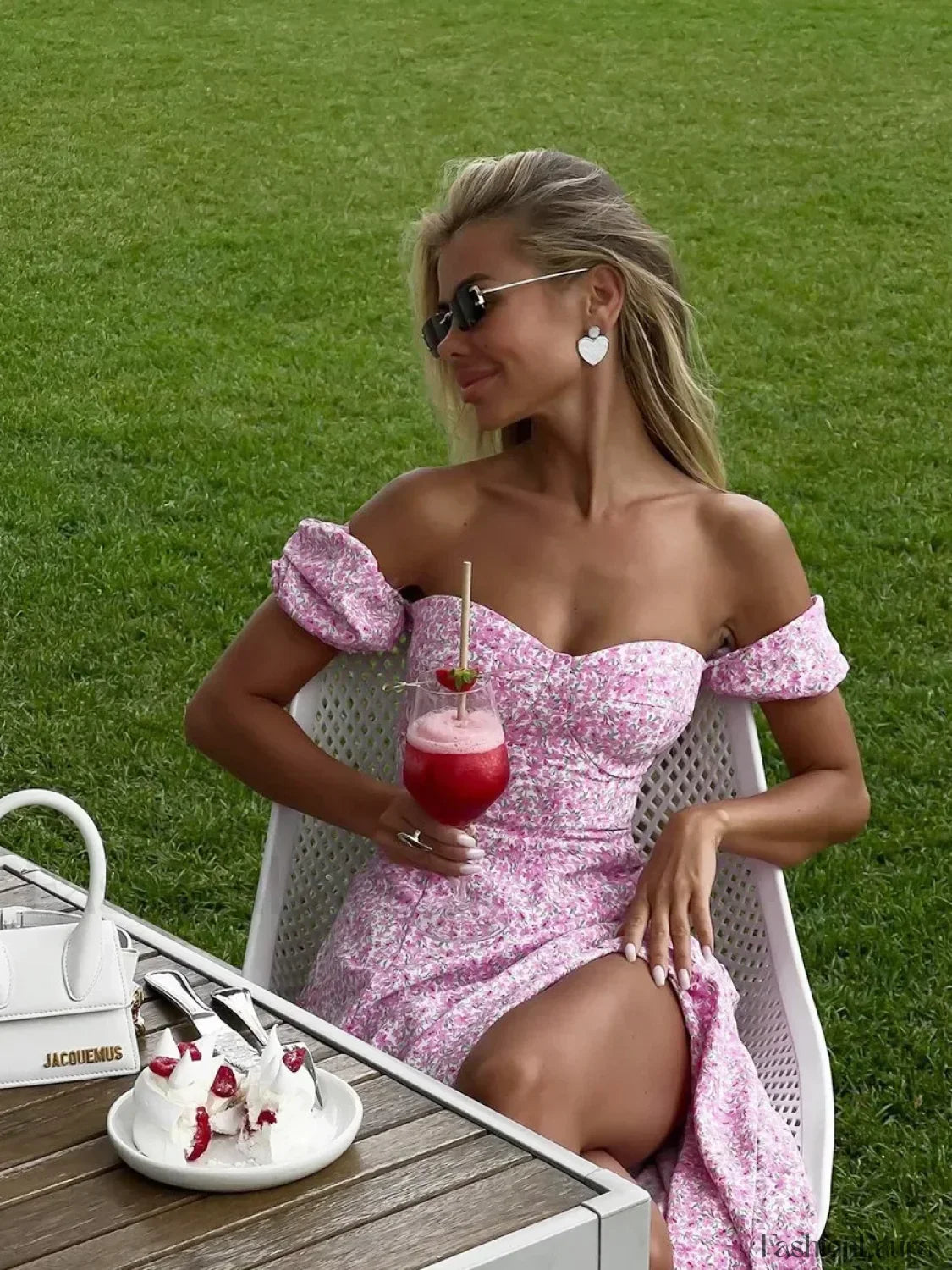 Off-Shoulder Slit Floral Dress