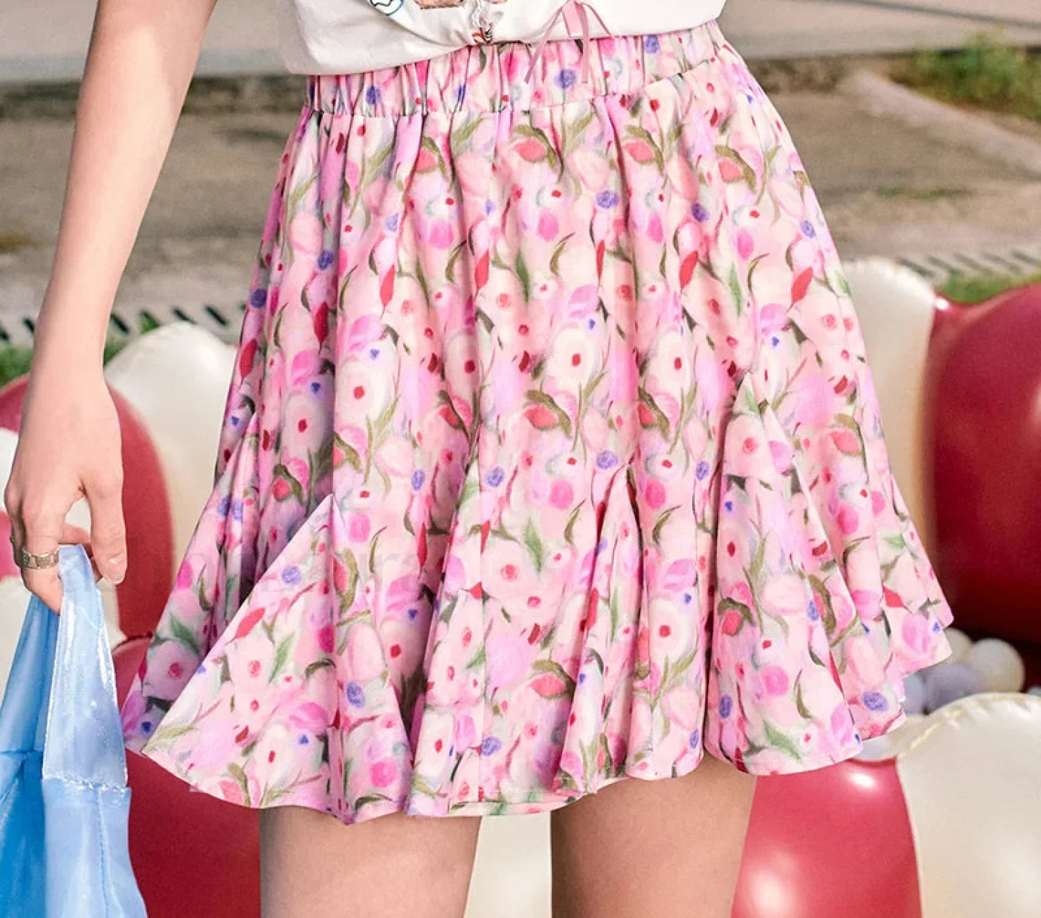 Oil Painting Floral High Waist Skirt