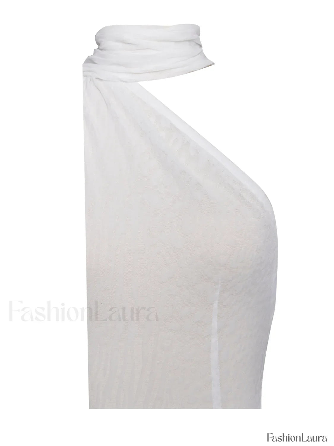 Olena White Burnout Velvet Animal Trendy Print Mesh Halter Neck Maxi Dress