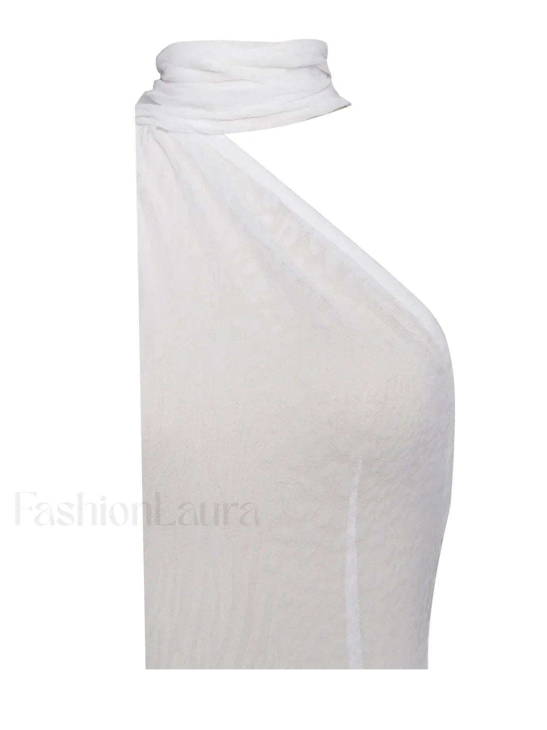 Olena White Burnout Velvet Animal Trendy Print Mesh Halter Neck Maxi Dress