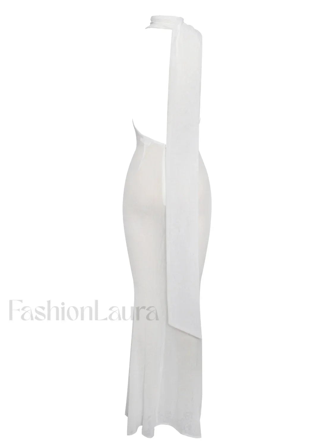 Olena White Burnout Velvet Animal Trendy Print Mesh Halter Neck Maxi Dress