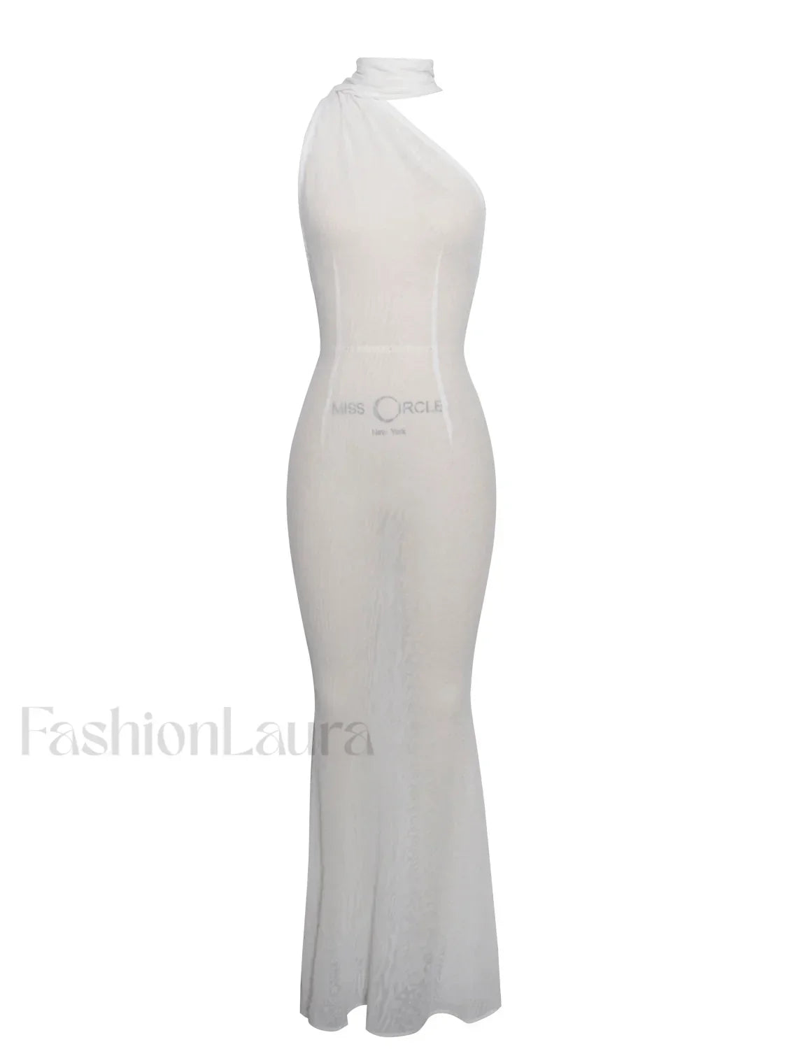 Olena White Burnout Velvet Animal Trendy Print Mesh Halter Neck Maxi Dress