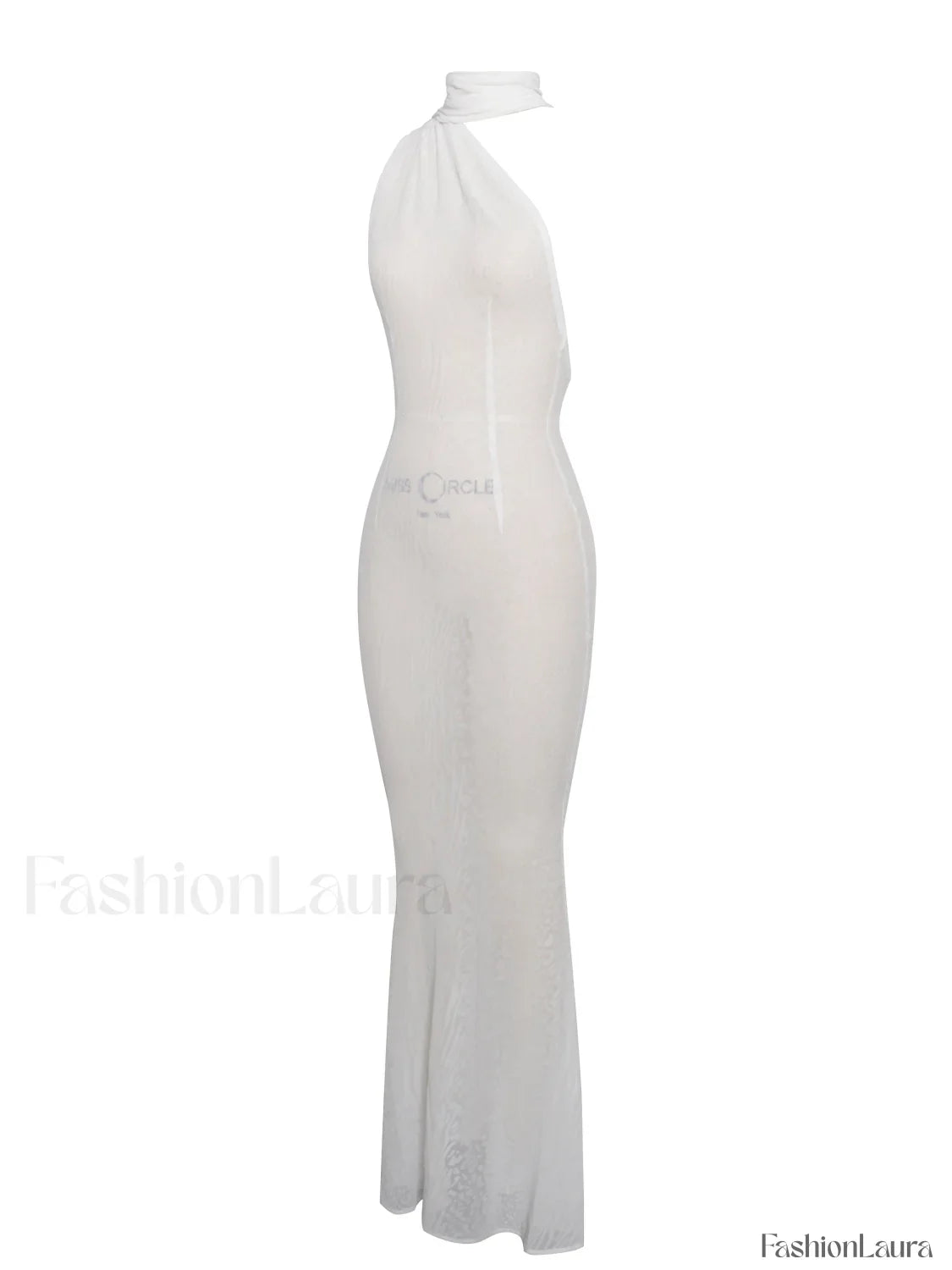 Olena White Burnout Velvet Animal Trendy Print Mesh Halter Neck Maxi Dress