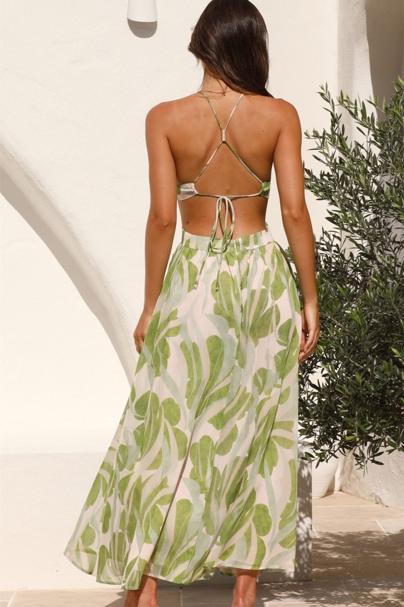 Floral Deep V-Neck Cut Out High Split Maxi Summer Dress