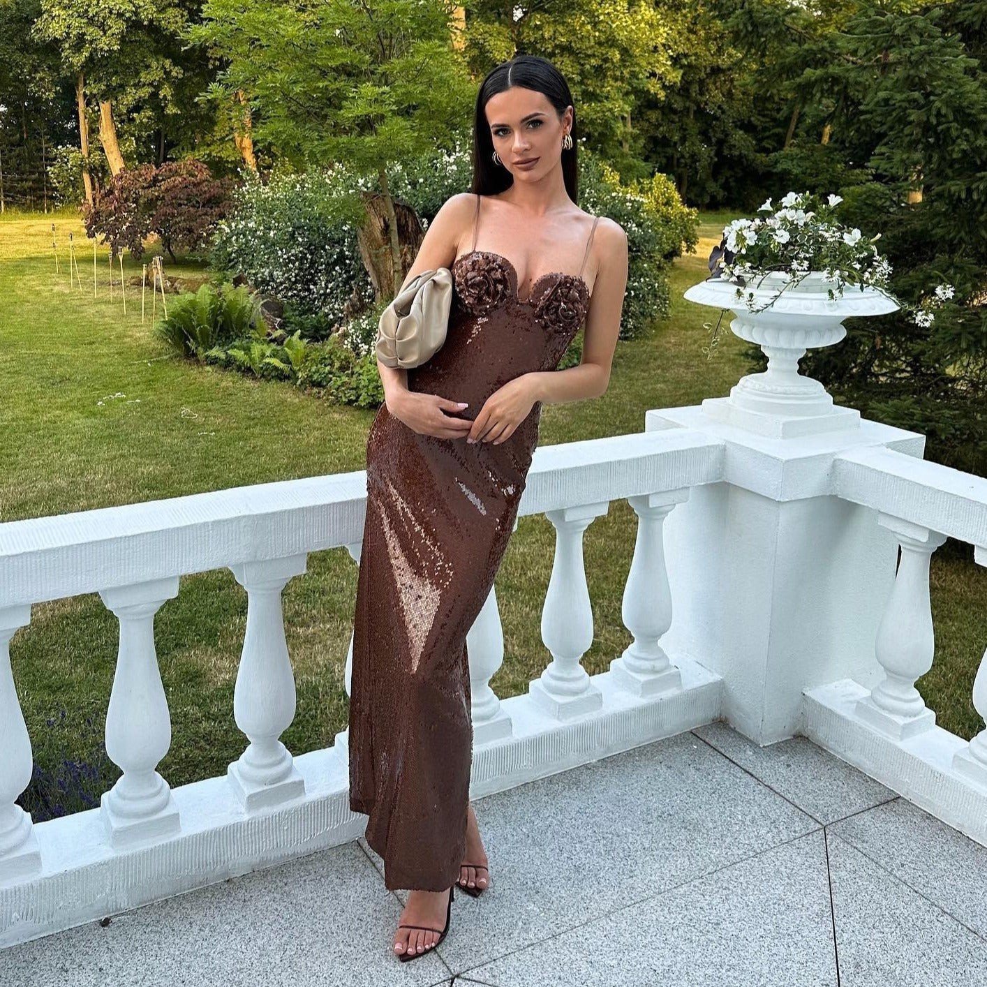Sequin Ruched Bodycon Maxi Dress