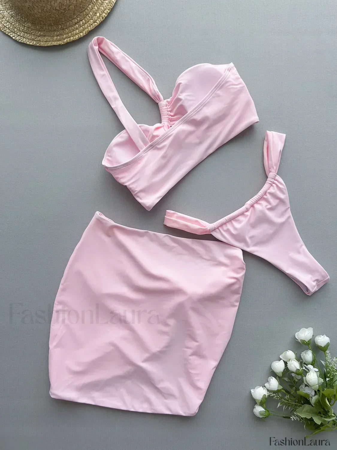 One-Shoulder Hollow Cover-Up Three Piece Set