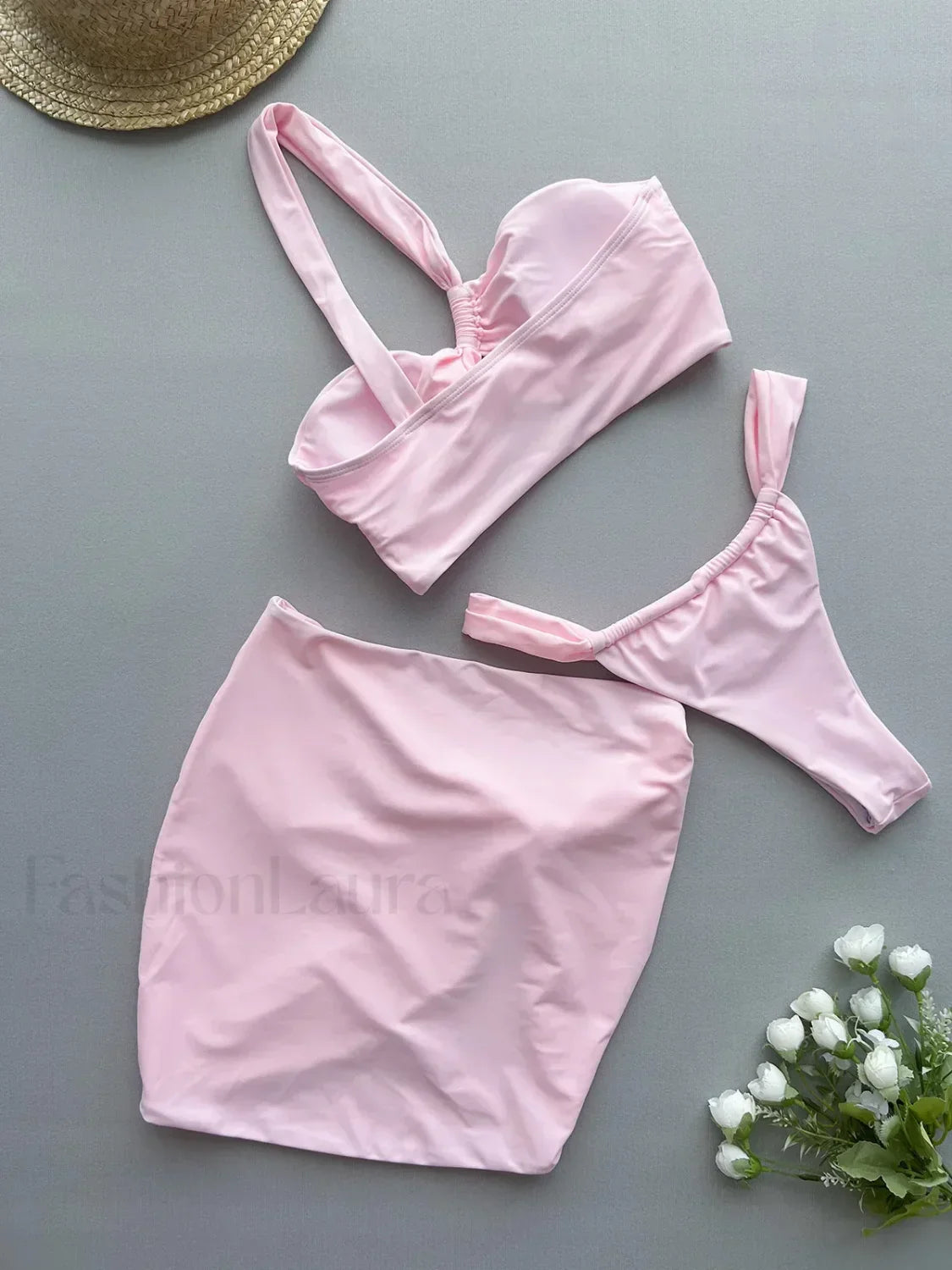 One-Shoulder Hollow Cover-Up Three Piece Set