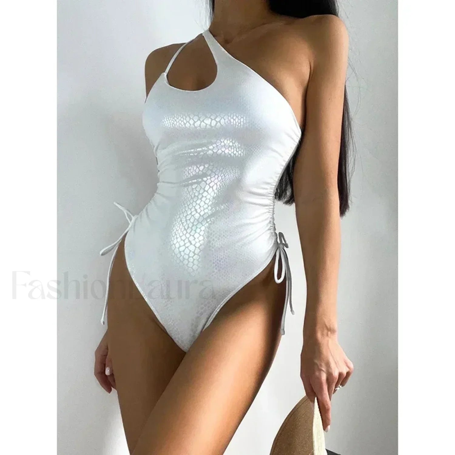 One Shoulder Hollow Out Lace Up One Piece