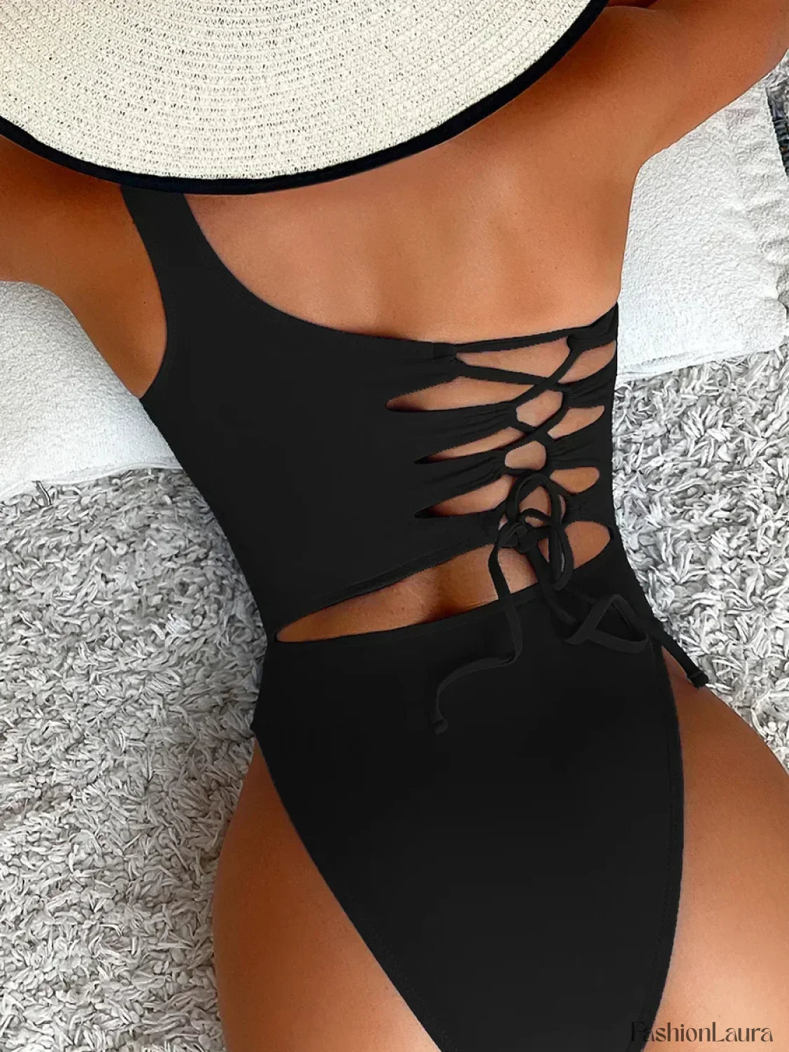One Shoulder Lace Up Asymmetric One Piece