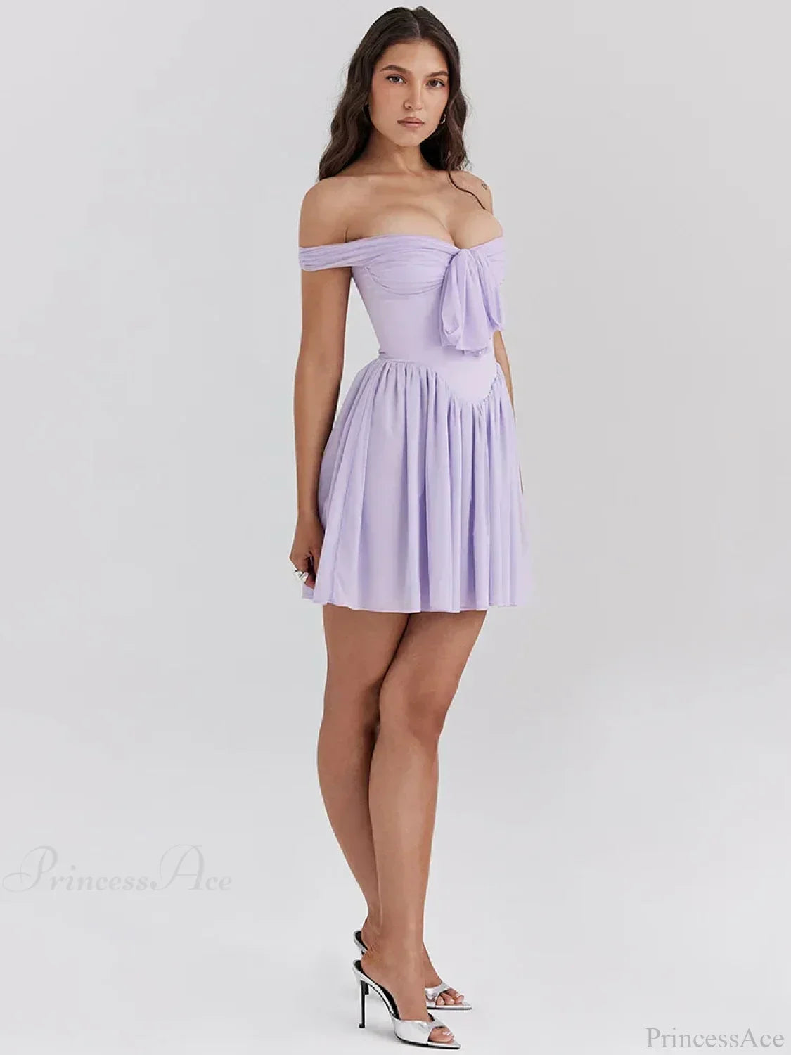 One-Shoulder Mesh Pleated Mini Dress - View 3