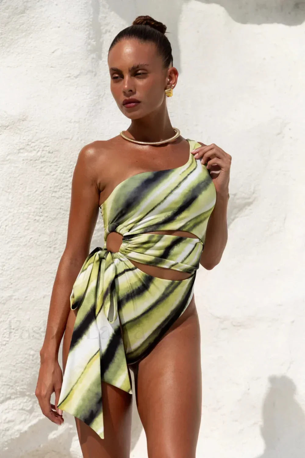 One Shoulder Print Hollow One Piece