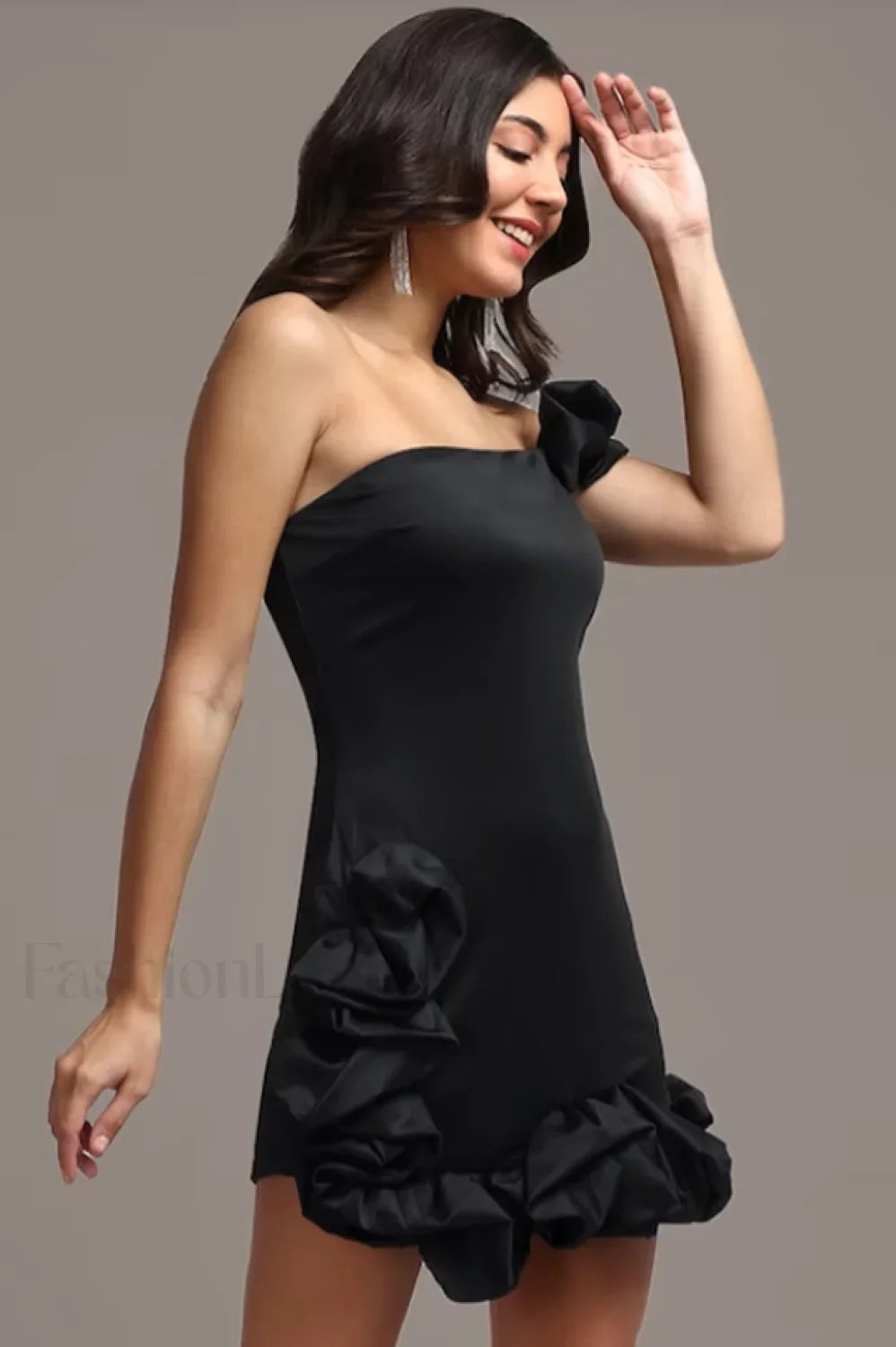 One Shoulder Ruffled Charming Sheath Mini Dress