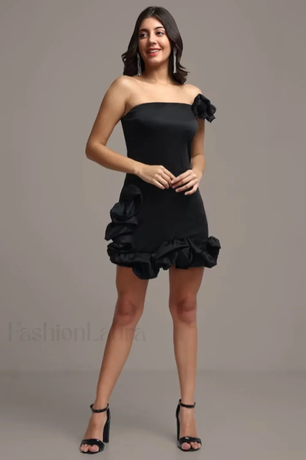 One Shoulder Ruffled Charming Sheath Mini Dress