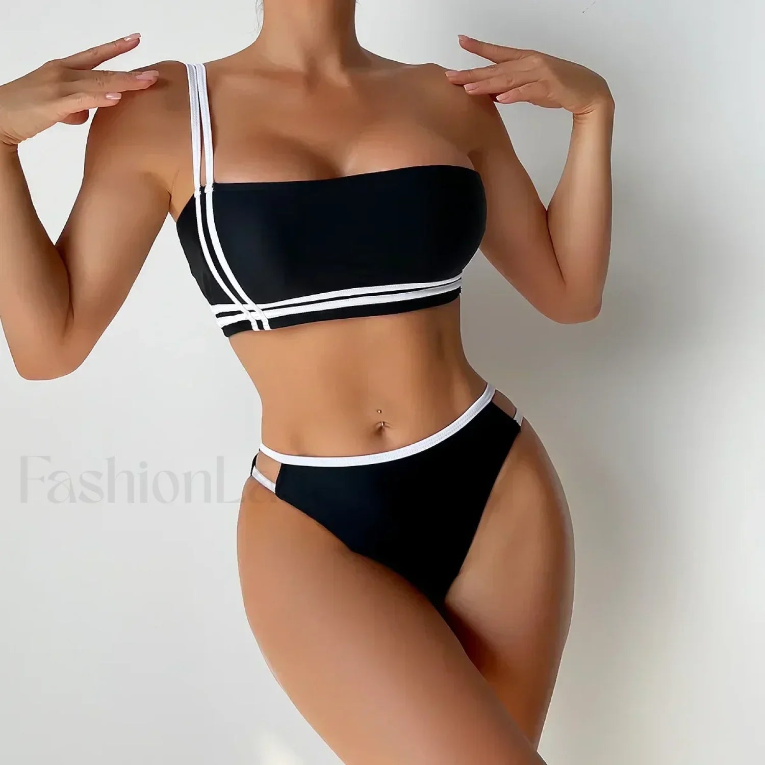 One Shoulder Split Sexy Bikini Set Black / S