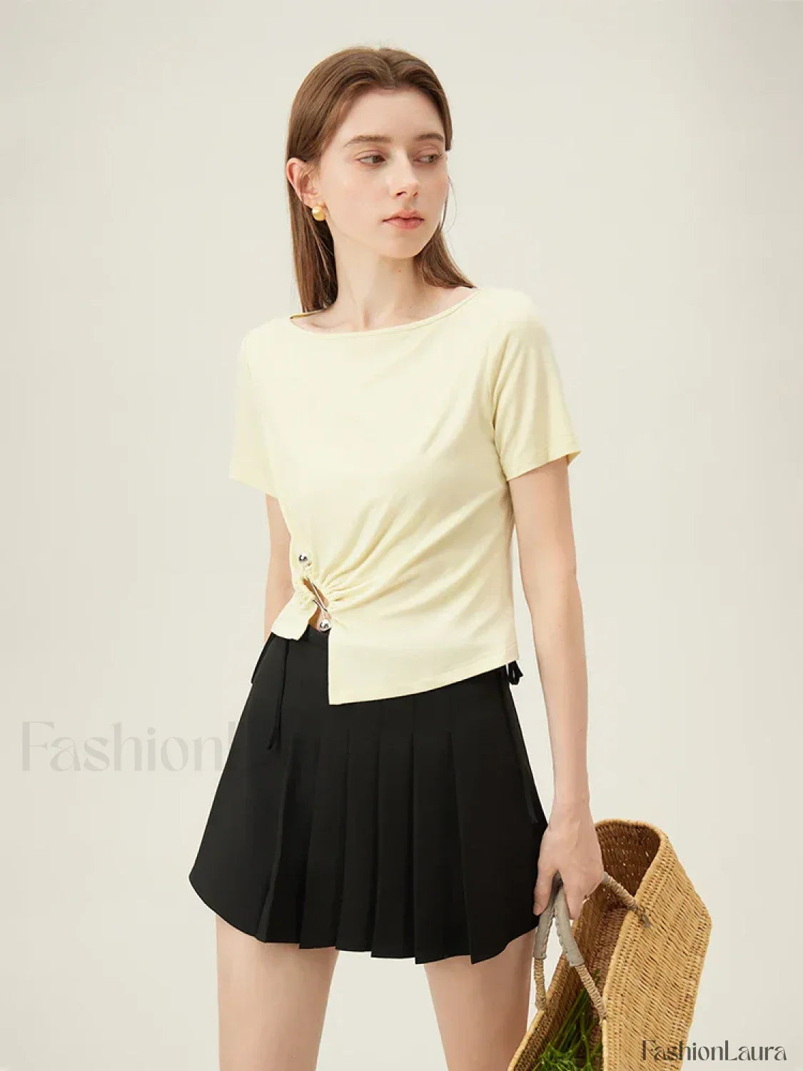 One Shoulder Twisted Waist Crop T-Shirt