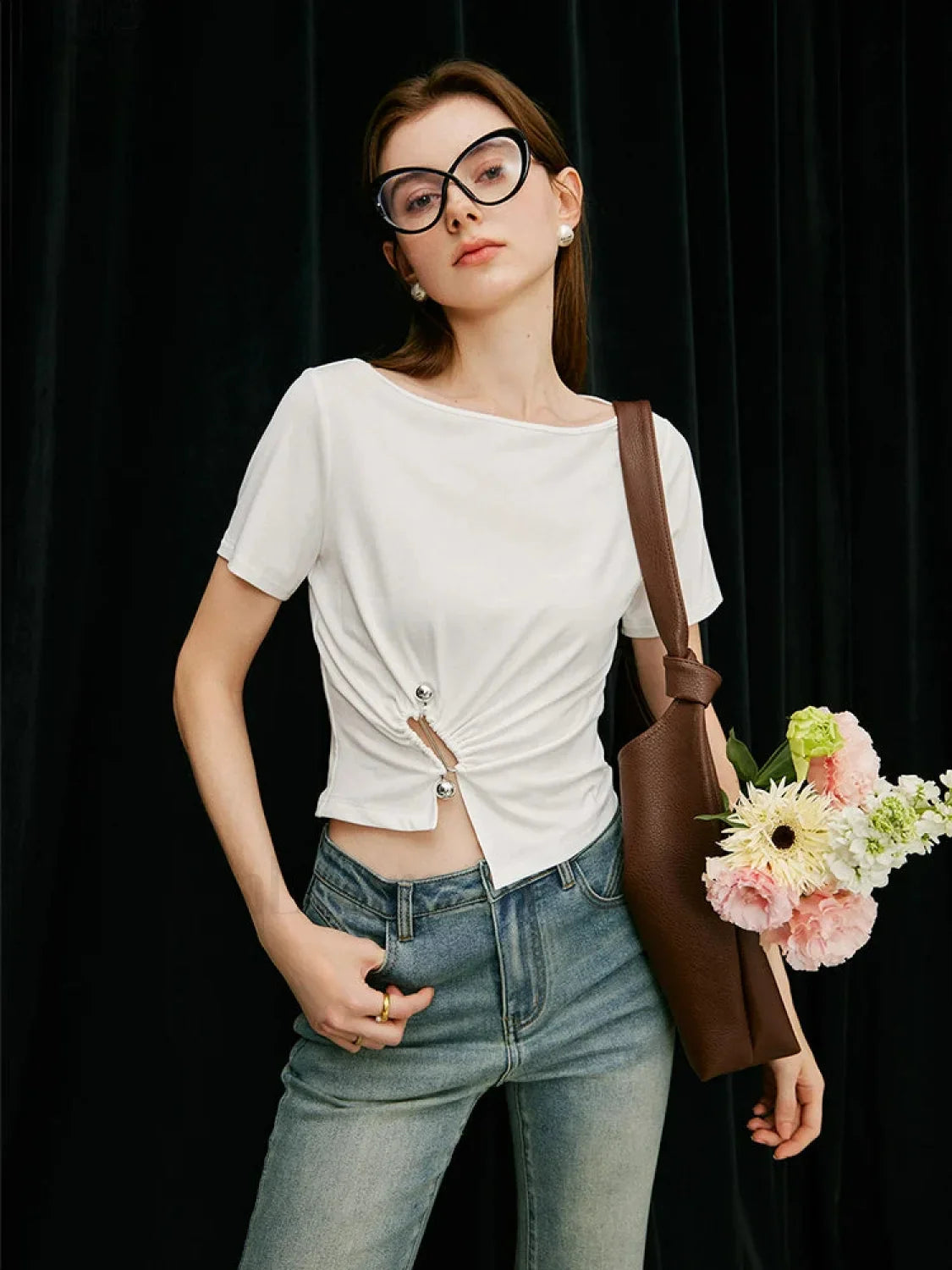 One Shoulder Twisted Waist Crop T-Shirt