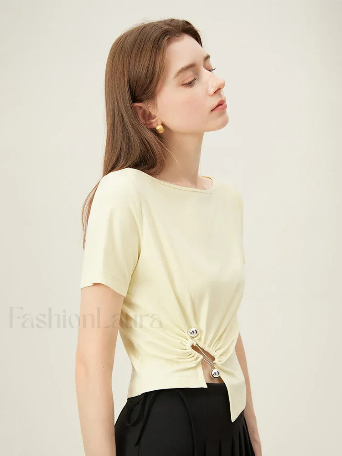 One Shoulder Twisted Waist Crop T-Shirt