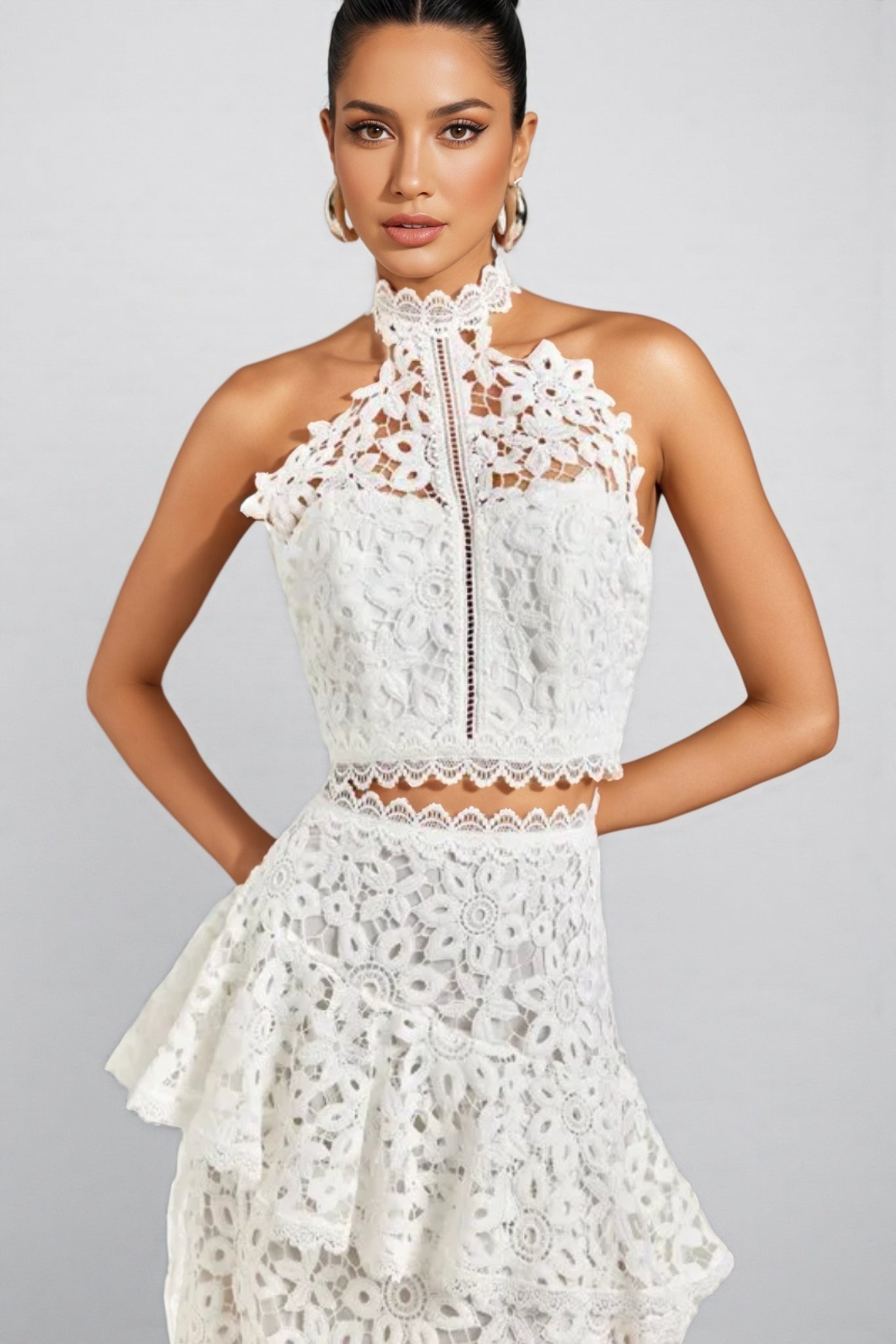 Wiskf Lace Sleeveless Top Midi Dress Set - View 2