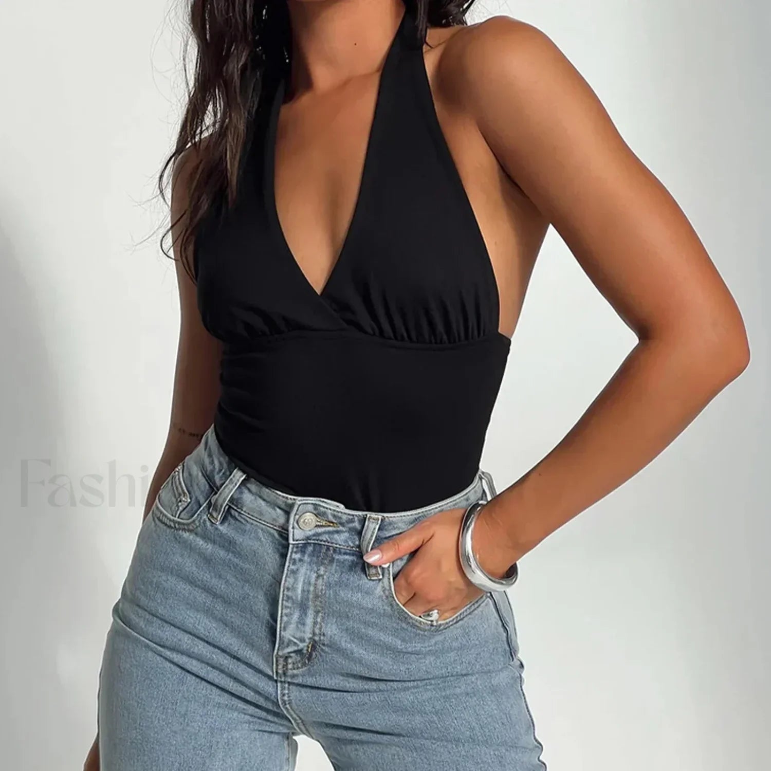 Open-Back Solid Halter Crop Top