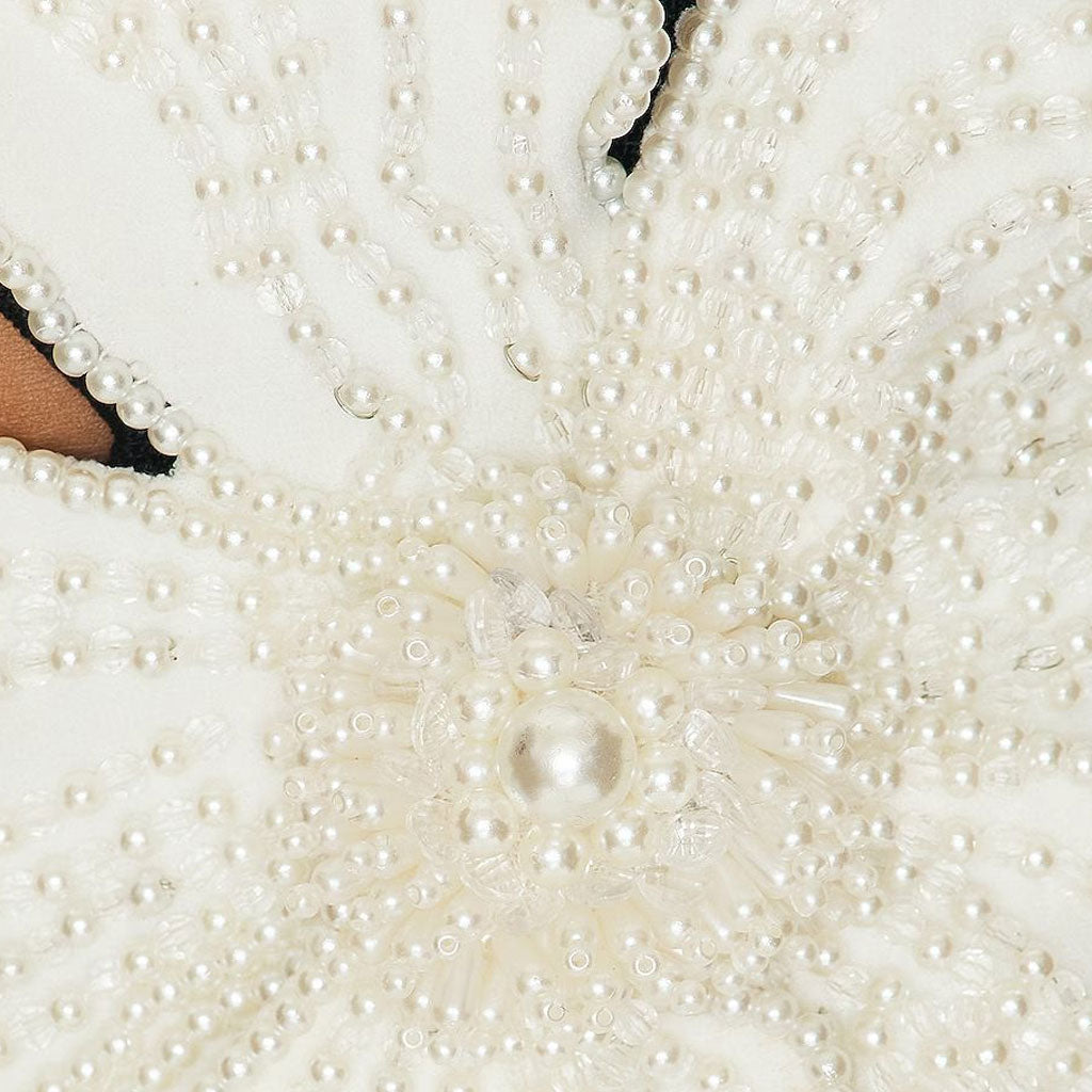 Opulent Pearl FLower One Shoulder Cut Out Waist Winter Midi Cocktail Dress