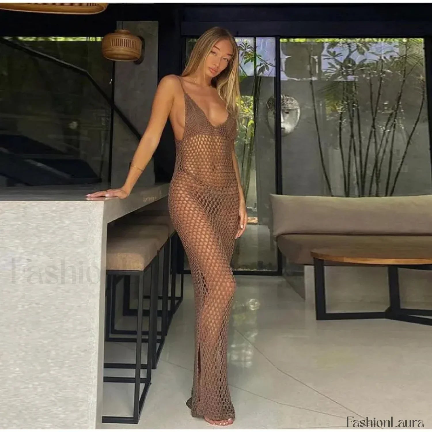 Orange Halter Square Neck Cut Out Wrap Style Cover Up