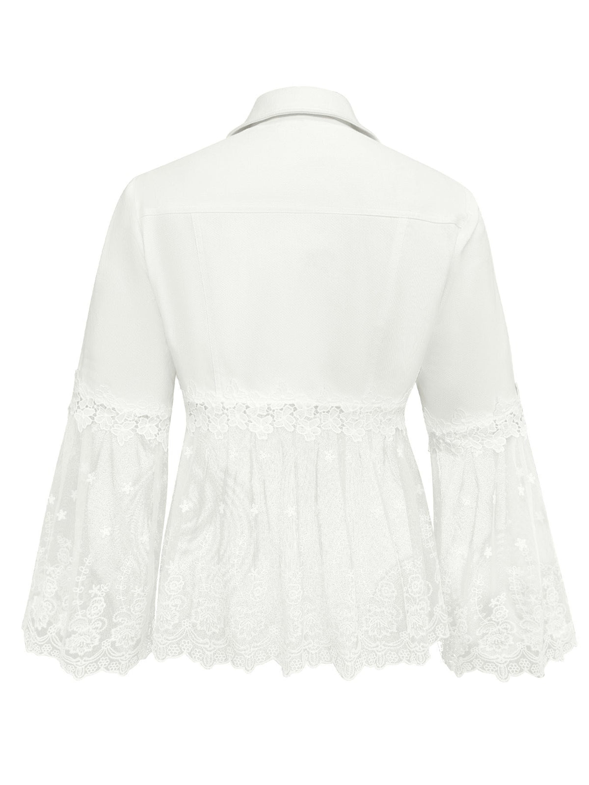 Lace Panel Mesh Hem Button Front Denim Jacket