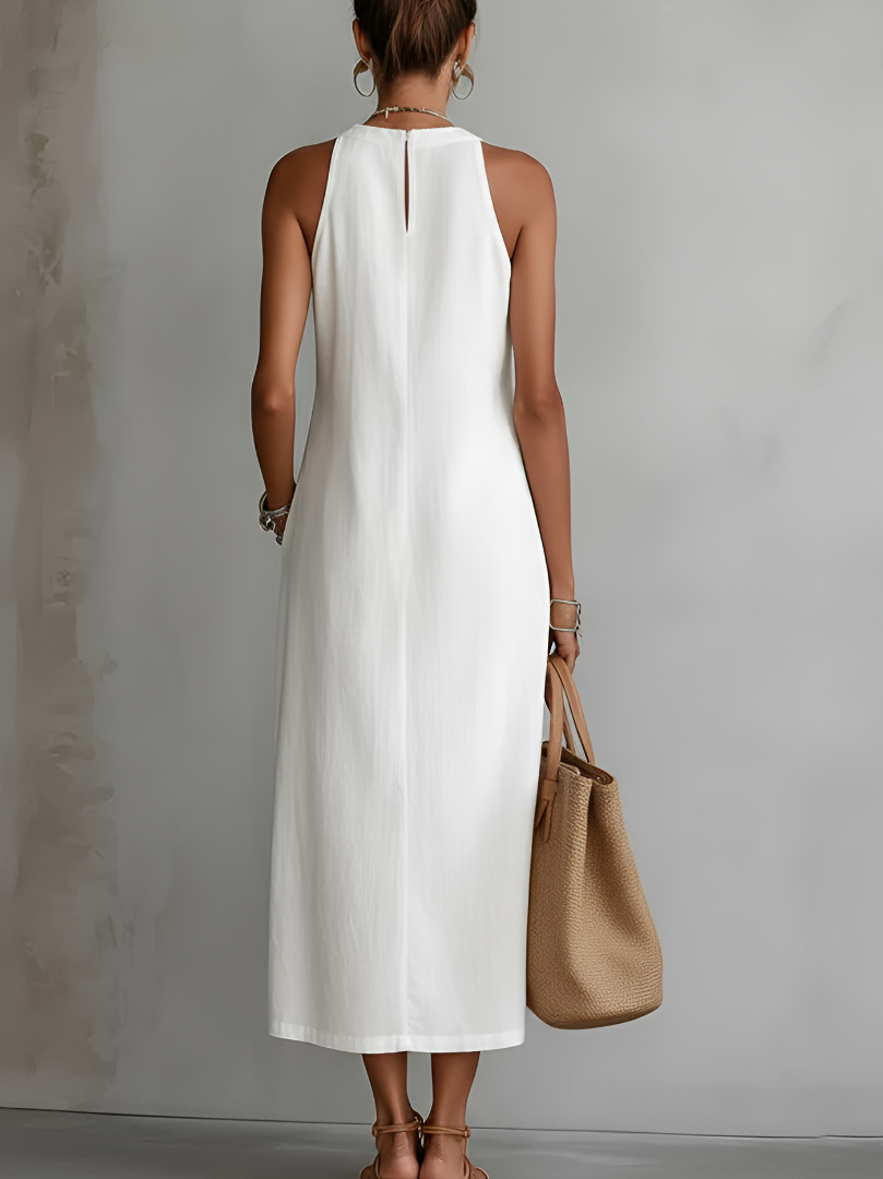 Halter Neck Lace Trim Side Split Maxi Dress