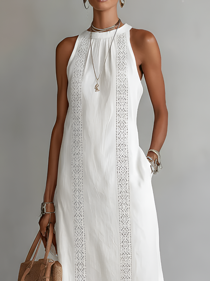 Lace Trim Halter Neck Sleeveless Maxi Dress