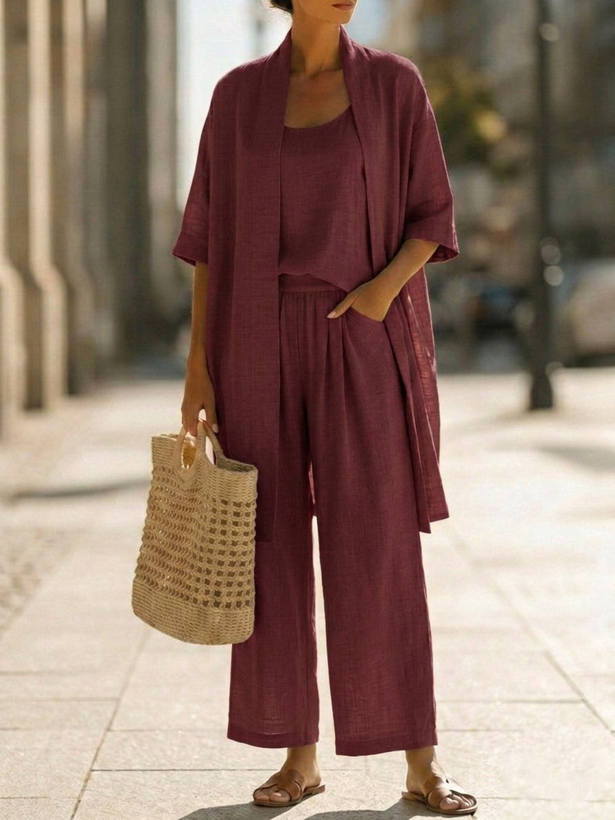 Longline Split Hem Shirt and Wide Leg Pants Two Piece Set