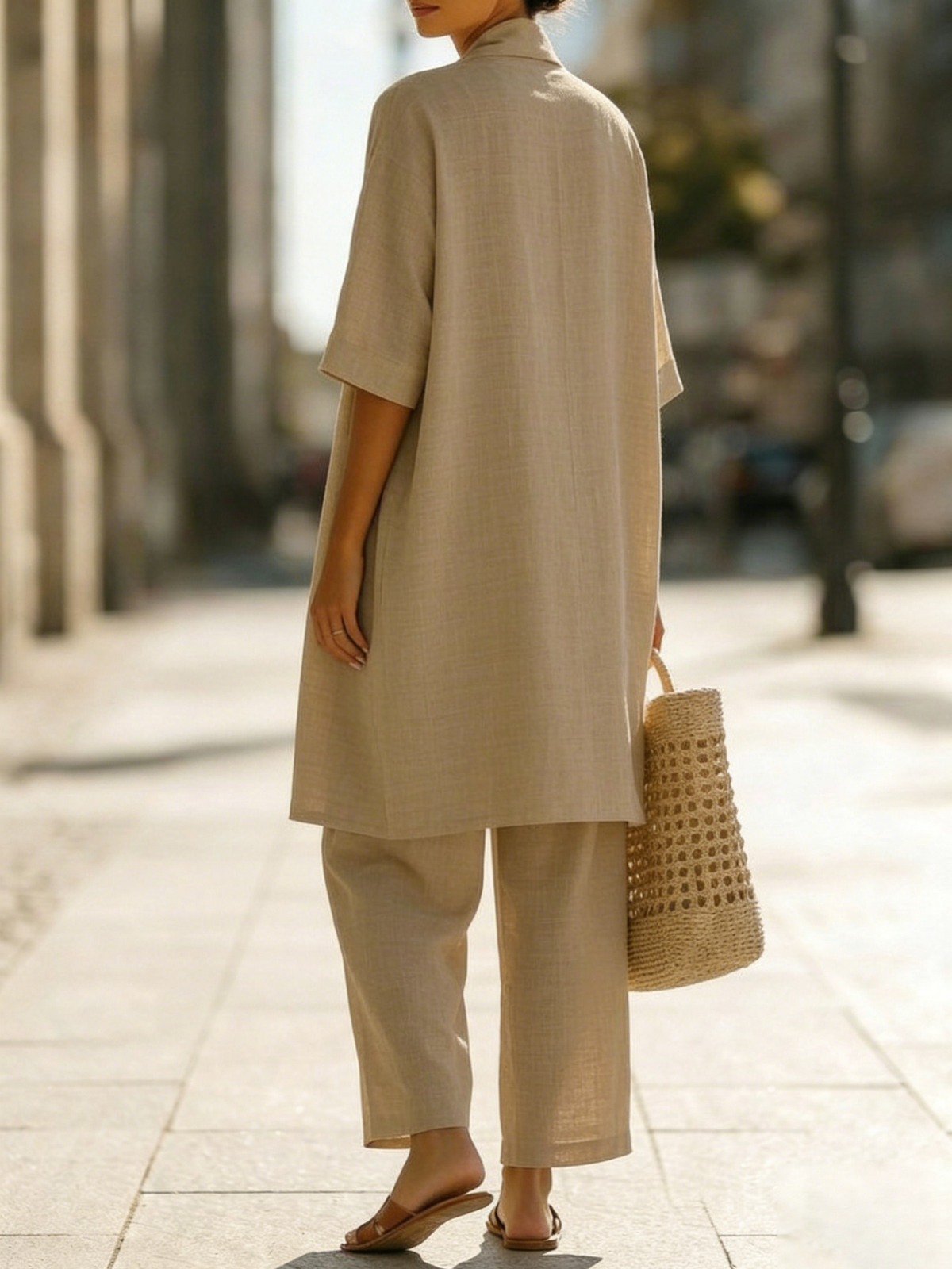 Longline Split Hem Shirt and Wide Leg Pants Two Piece Set