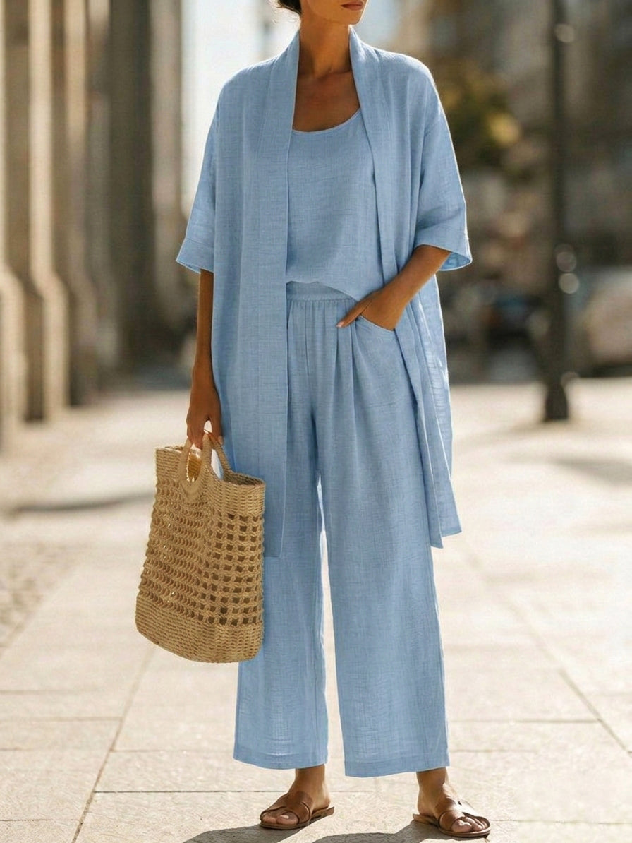 Longline Split Hem Shirt and Wide Leg Pants Two Piece Set