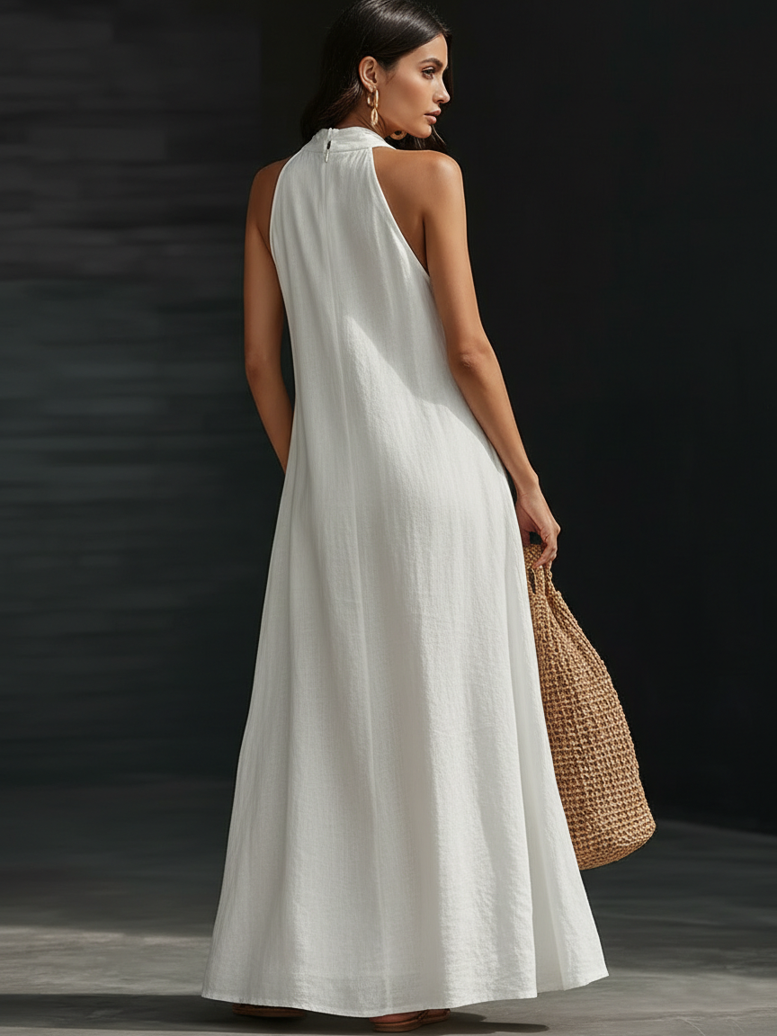 Halter Deep V-Neck Sleeveless Flowy Maxi Dress