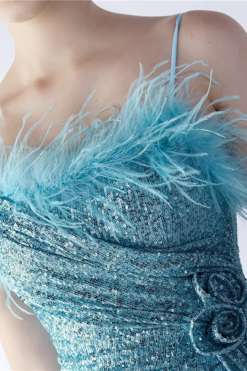 Ostrich Feather Embellished Maxi Dress