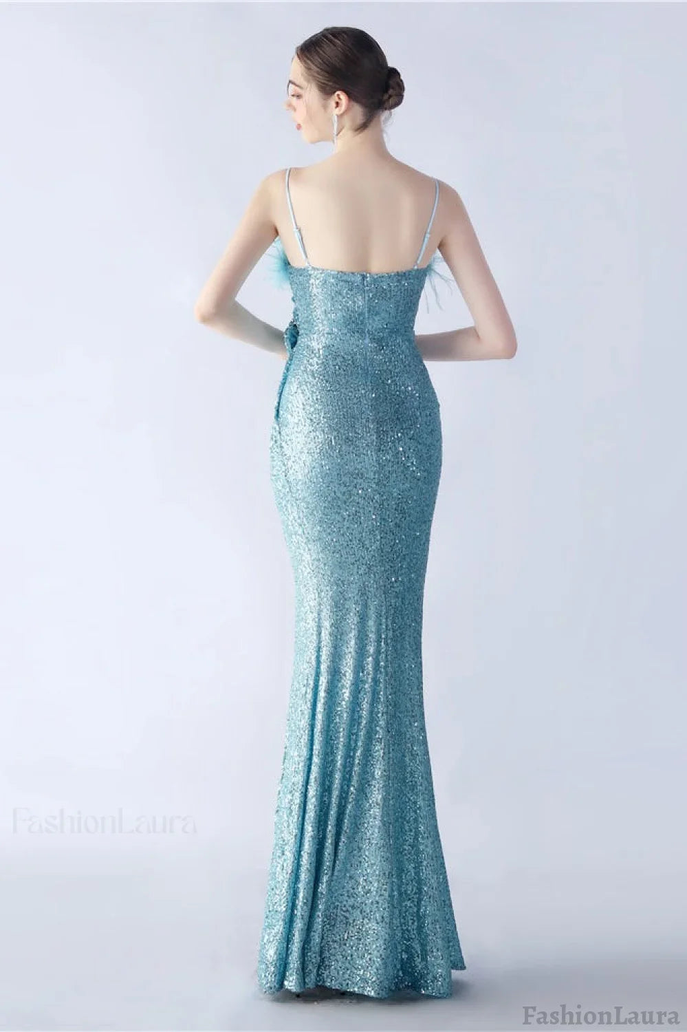 Ostrich Feather Embellished Maxi Dress