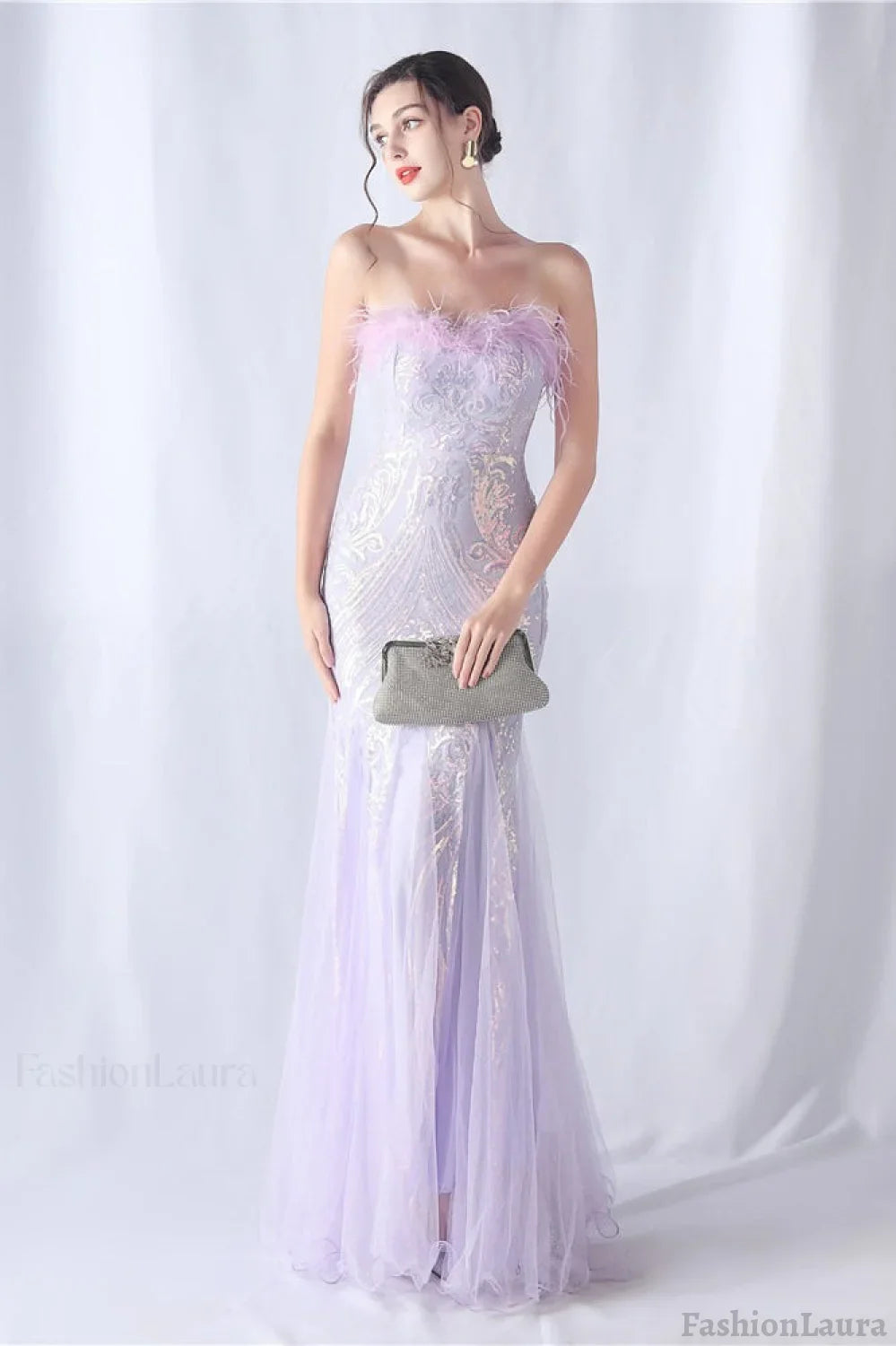 Ostrich Feather Sequin Evening Party Dress