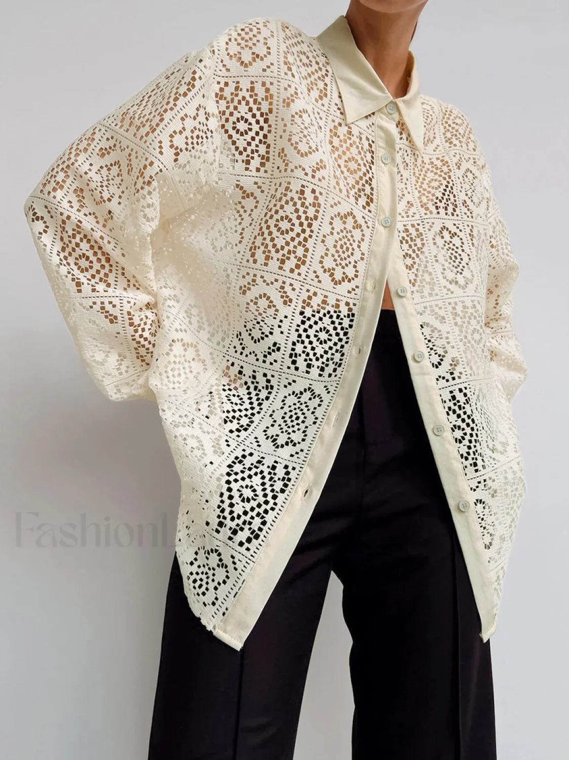 Oversized Eyelet Graceful Button Down Shirt Apricot / XS Shirts