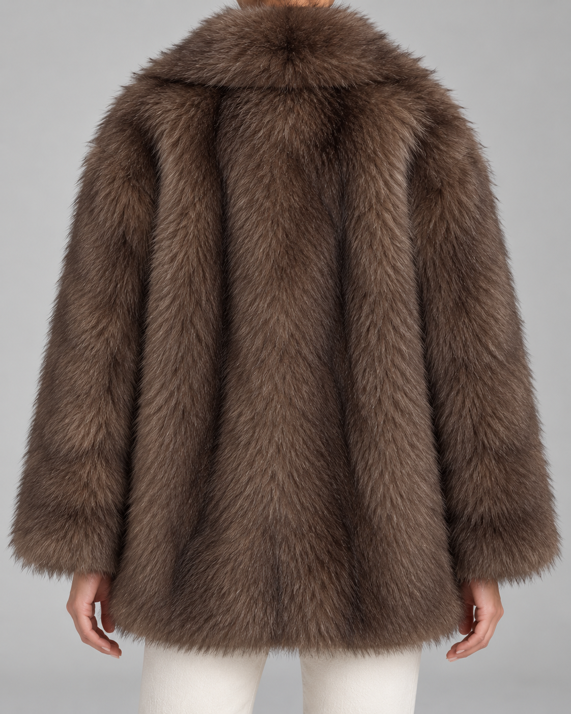 Oversized Faux Fur Jacket - Shawl Collar Hip-Length