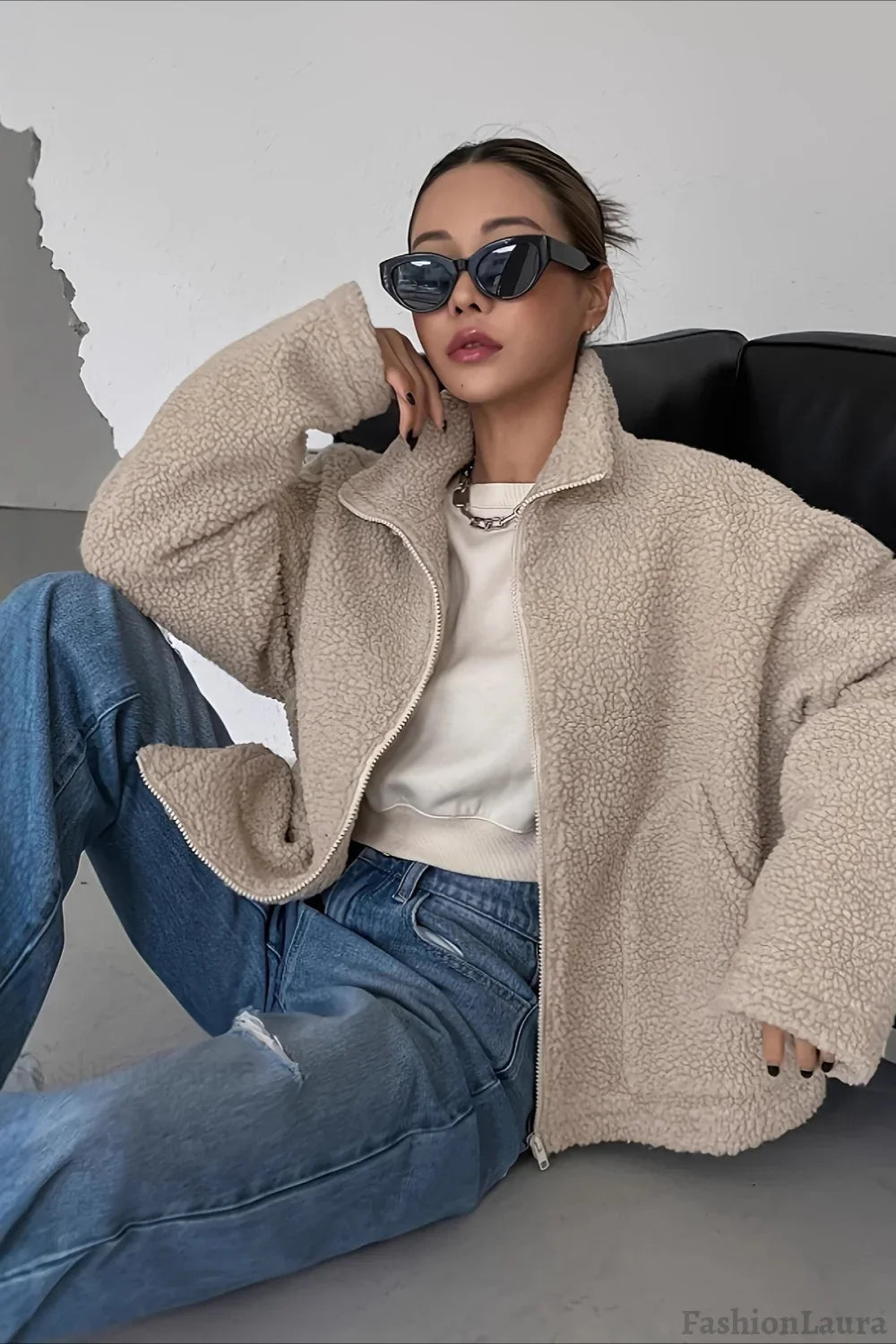Oversized High Collar Fleece Jacket