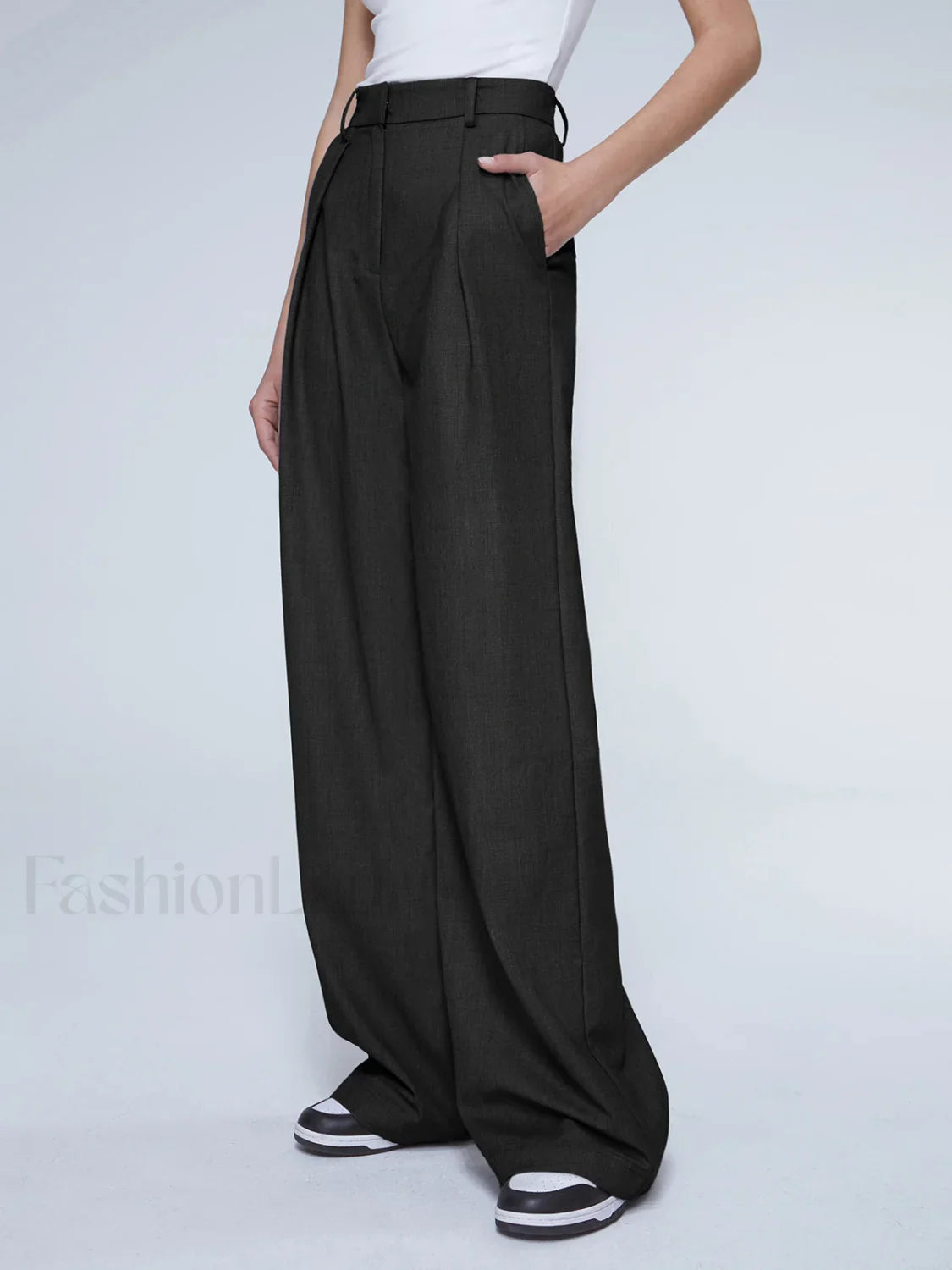 Oversized High Waisted Trendy Pleat Front Trousers Black / XS Pants