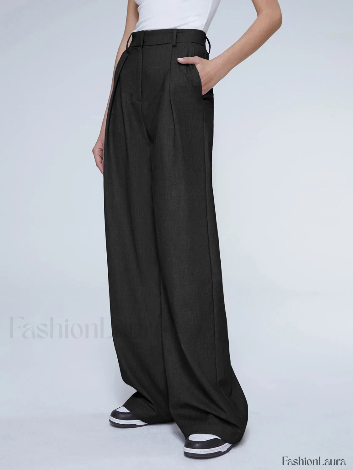 Oversized High Waisted Trendy Pleat Front Trousers