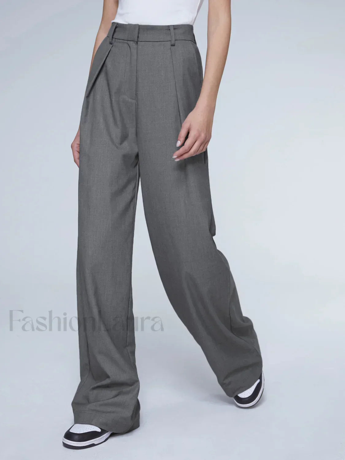 Oversized High Waisted Trendy Pleat Front Trousers Grey / XS Pants