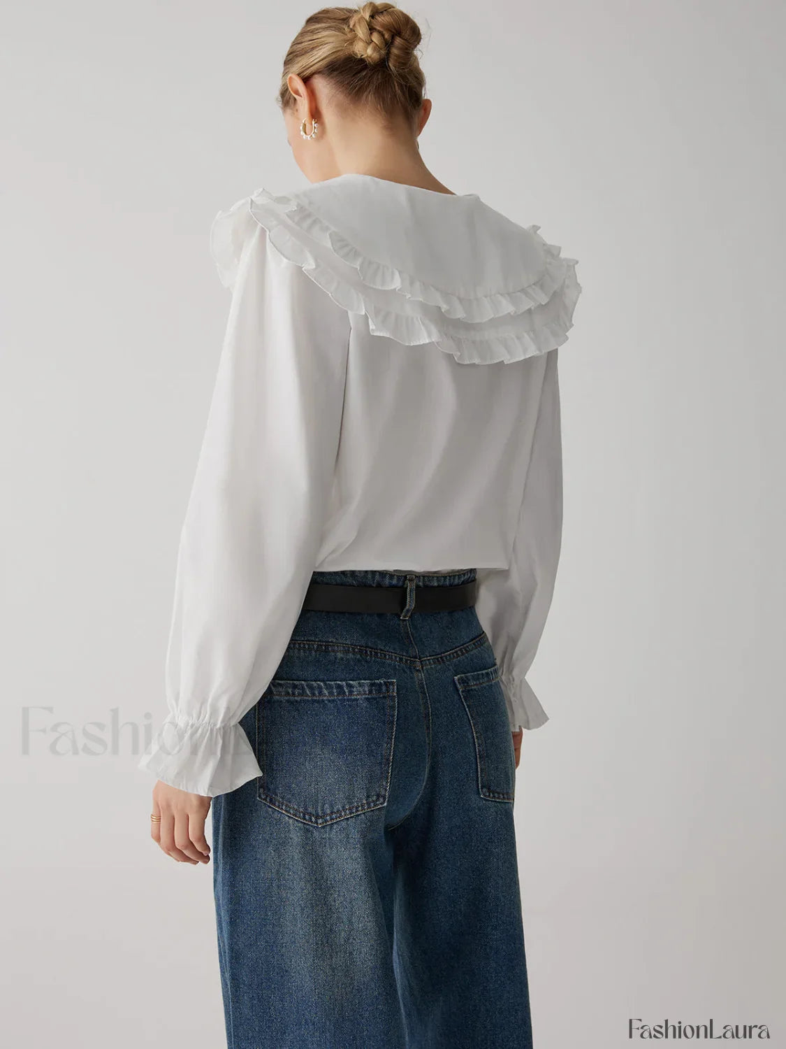 Oversized Lace Collar Trendy Button Ruffle Shirt
