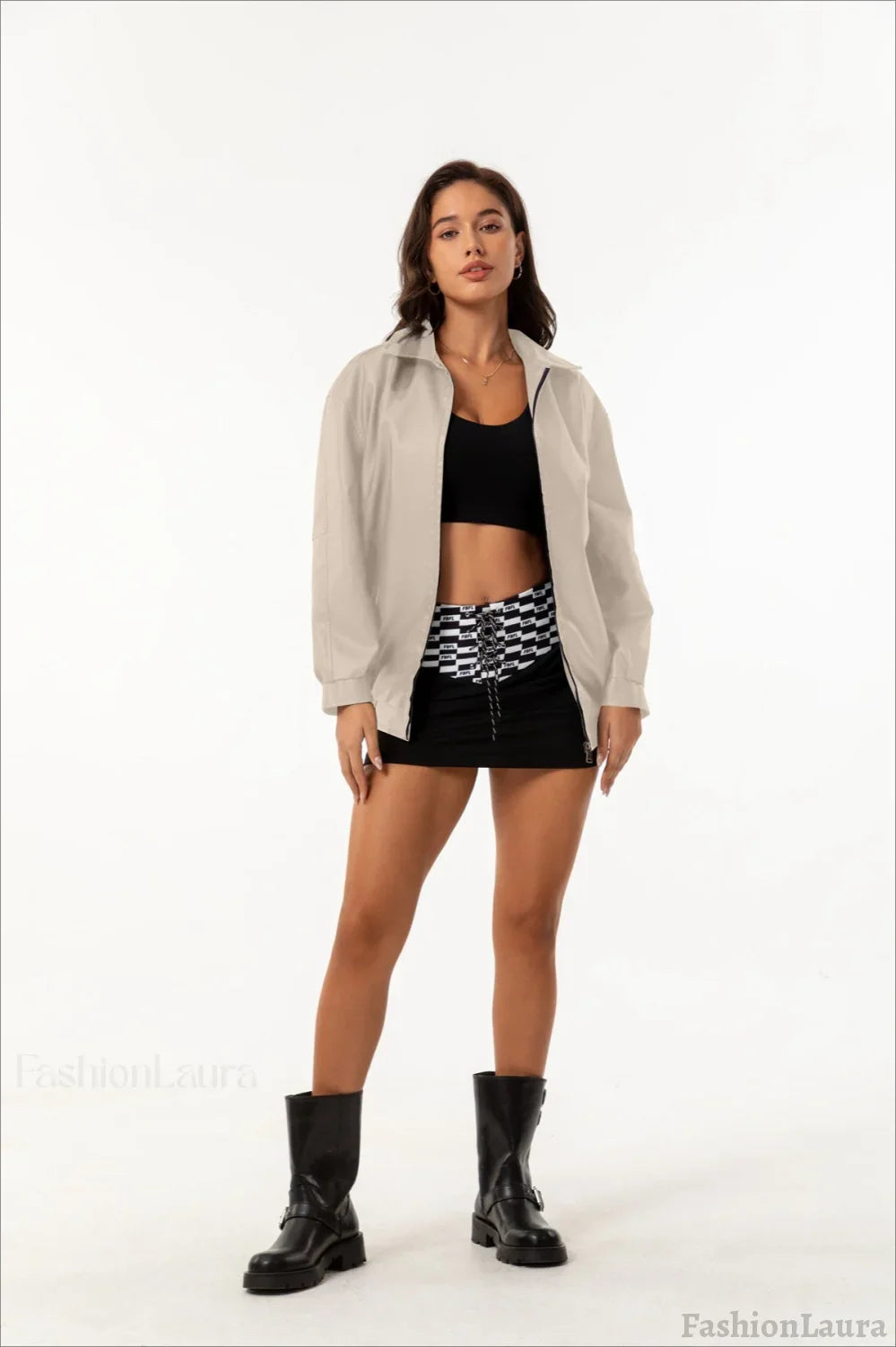 Oversized Lapel Leather Jacket S / White