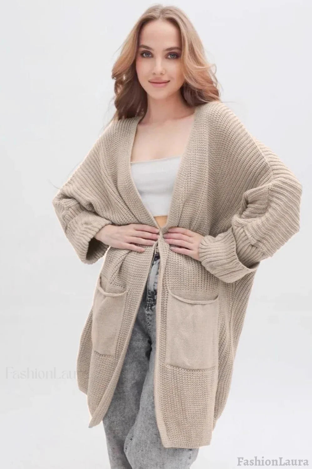 Oversized Long Knit Cardigan S / Khaki