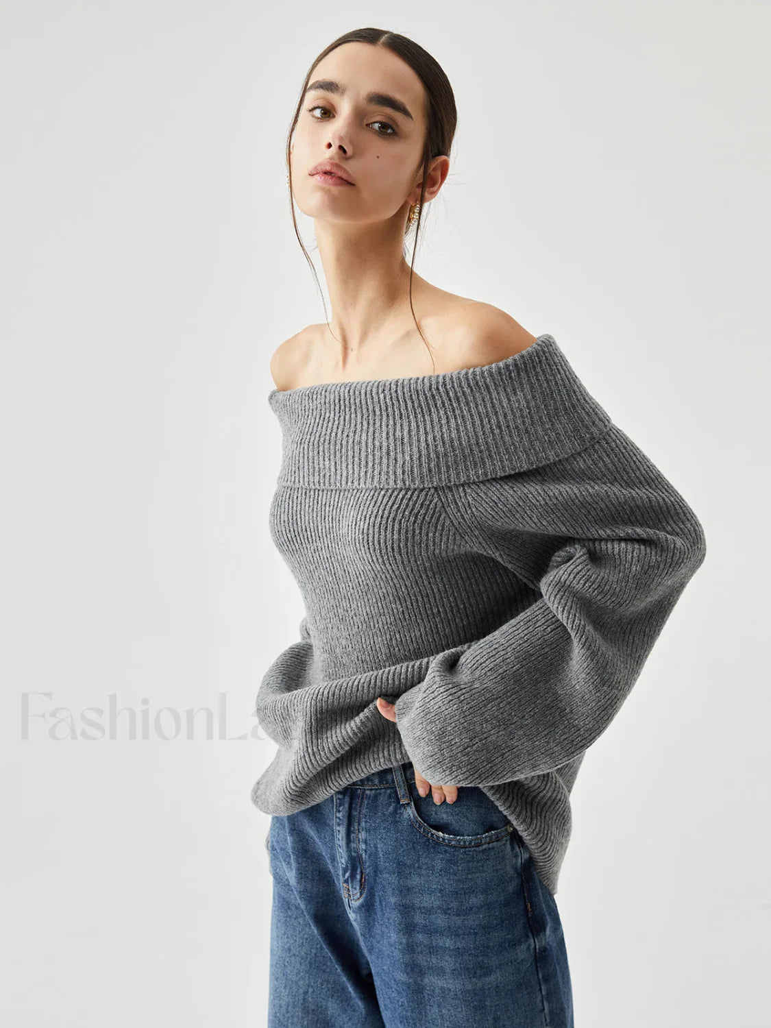 Oversized Overfold Off Trendy Shoulder Knit Sweater
