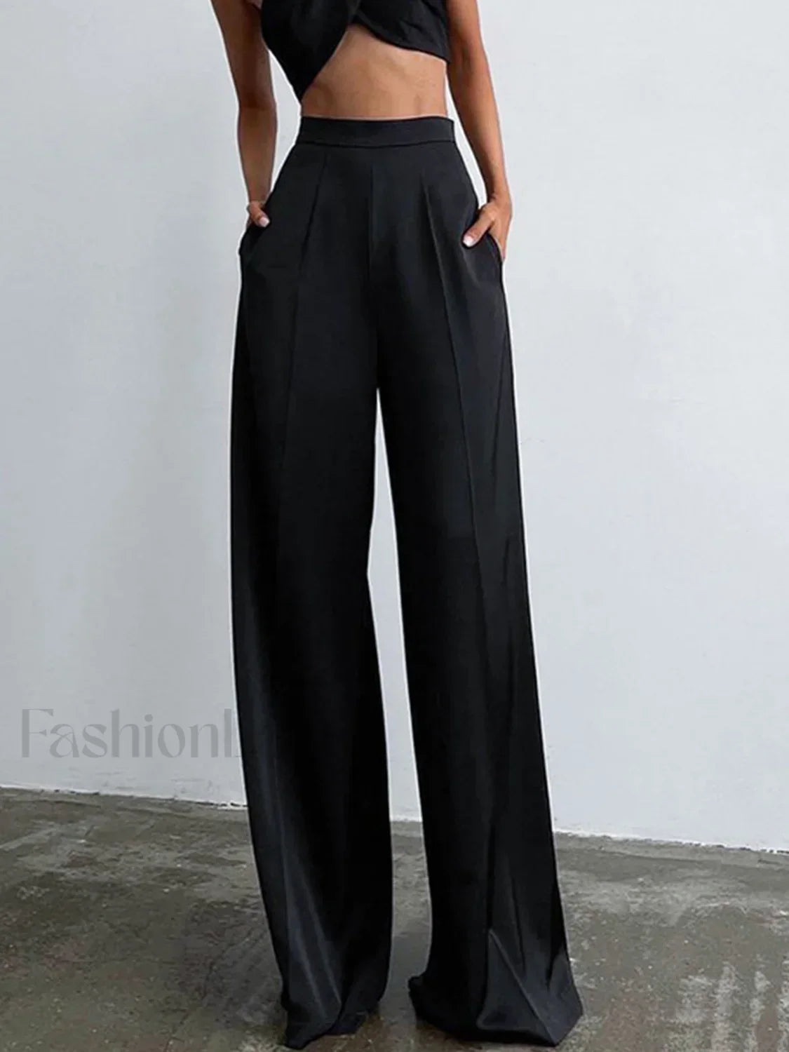 Oversized Satin Wide Trendy Leg Dress Pants Black / XS Pants