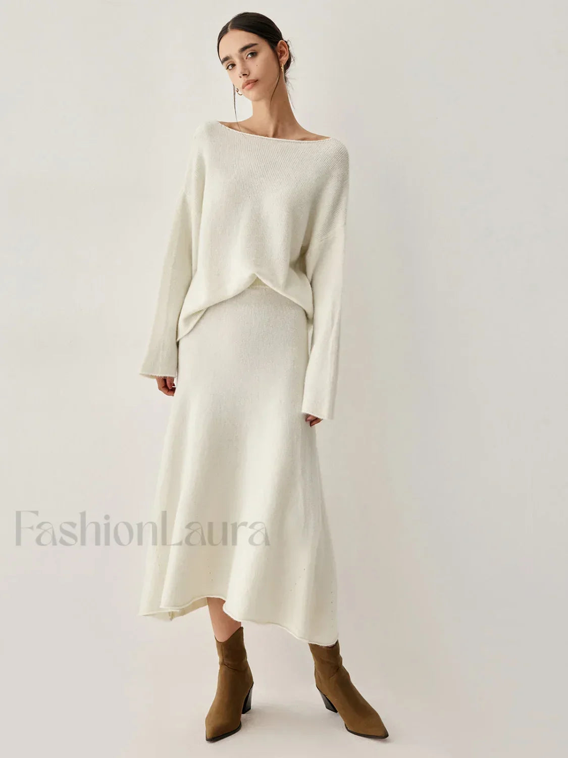 Oversized Sweater Two Trendy Piece Skirt Set Off White / XS Sweaters L