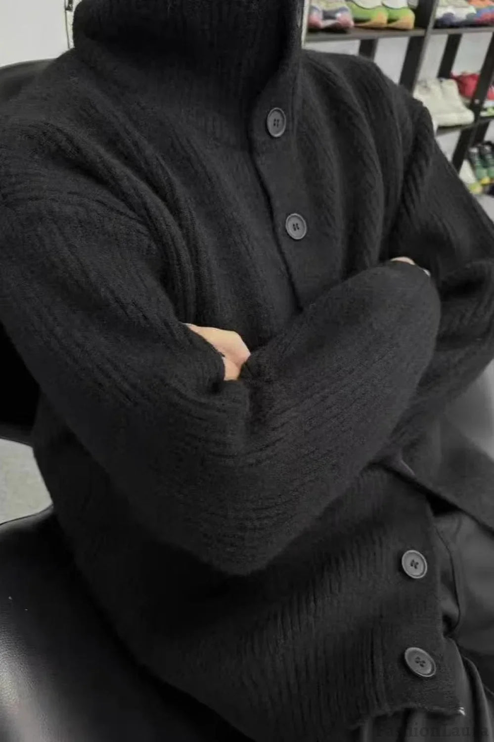 Oversized Turtleneck Cardigan Black / One Size